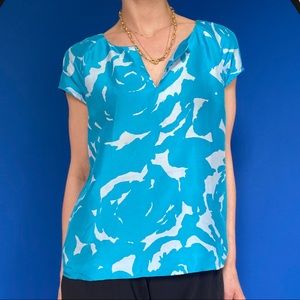 Blue and grey patterned 100% silk top